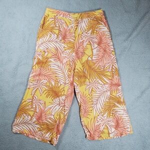 Tahari 100% Linen Wide Leg‎ Cropped Pants Womens XL Palm Resort Lagenlook Artsy